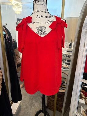 Red Tie-Shoulder V-Neck Women's Top